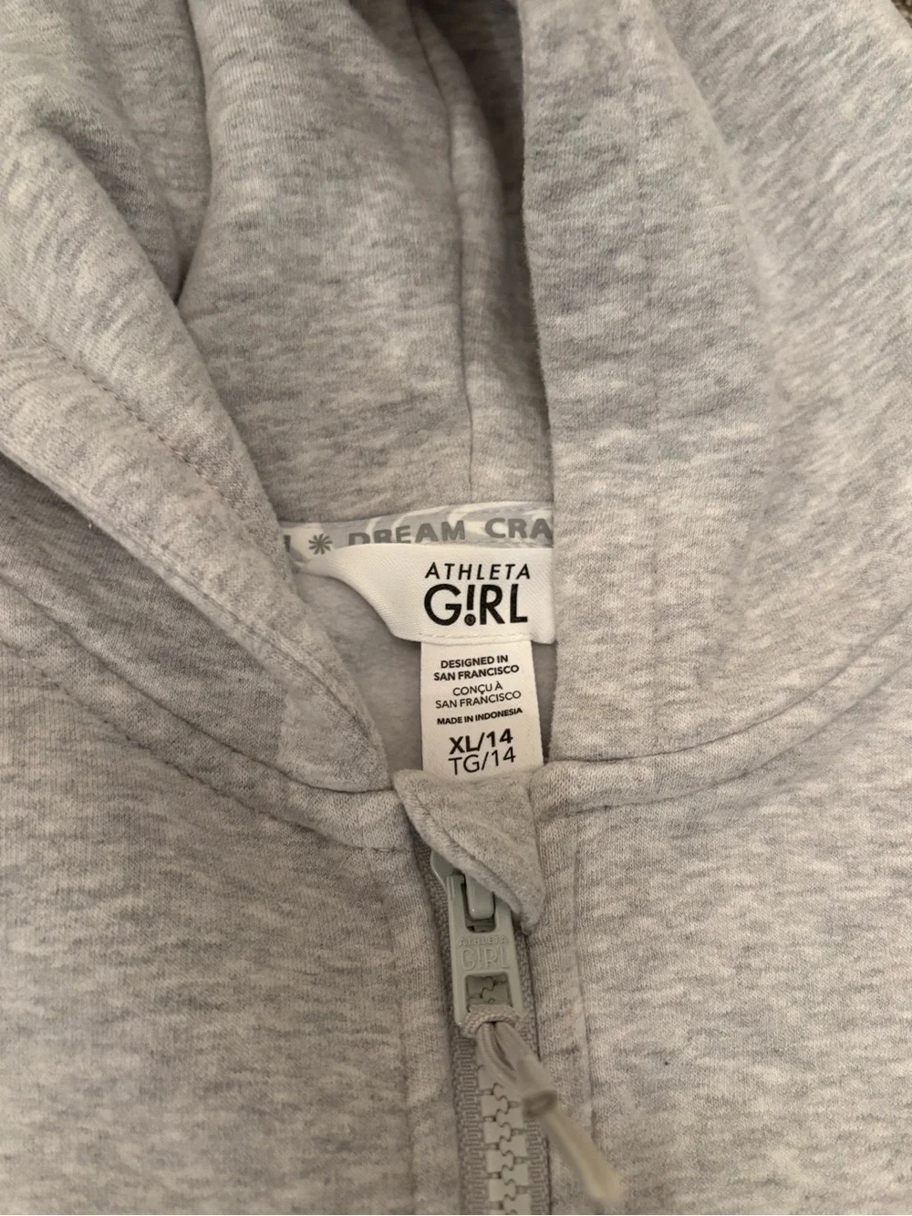 Athleta Light Gray Half-Zip Hooded Sweatshirt